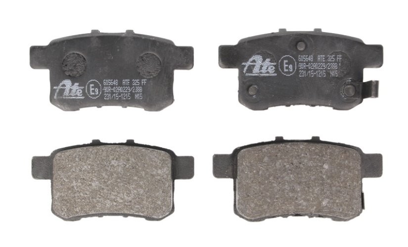 Set plăcuțe frână ATE, spate  (cu un tampon de amortizare), pentru: HONDA ACCORD IX, ACCORD VIII, CIVIC III, CIVIC IV 1.5-3.5 03.86-