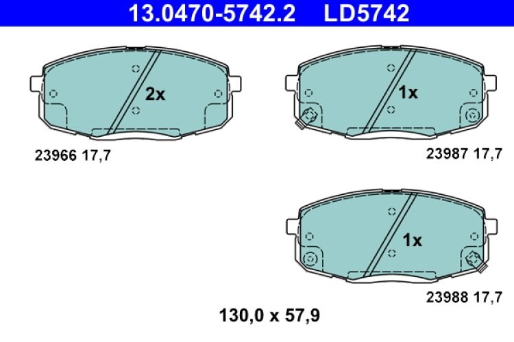Set plăcuțe frână ATE din ceramică, față , pentru: HYUNDAI I30; KIA CARENS II, CEE'D, CERATO II, CERATO III, CERATO KOUP III, PRO CEE'D 1.4-2.0LPG 07.02-