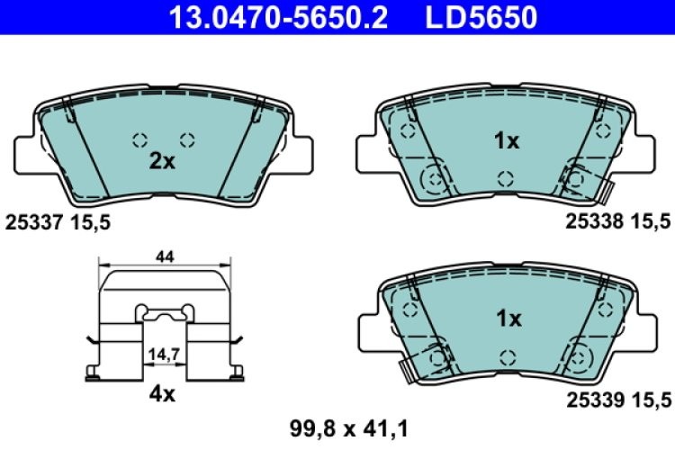 Set plăcuțe frână ATE din ceramică, spate (cu accesorii), pentru: HYUNDAI ACCENT IV, ACCENT V, BAYON, ELANTRA V, I10 I, I10 II, I10 III, I20 ACTIVE, I20 II, I20 III, I30, I40 I 1.0-Electric 01.10-