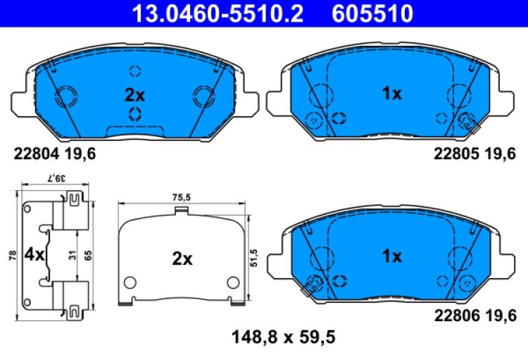 Set plăcuțe frână ATE, față , (cu tampon de amortizare;cu accesorii), pentru: HYUNDAI I30; KIA CEED, PROCEED, XCEED 1.0-2.0 11.16-