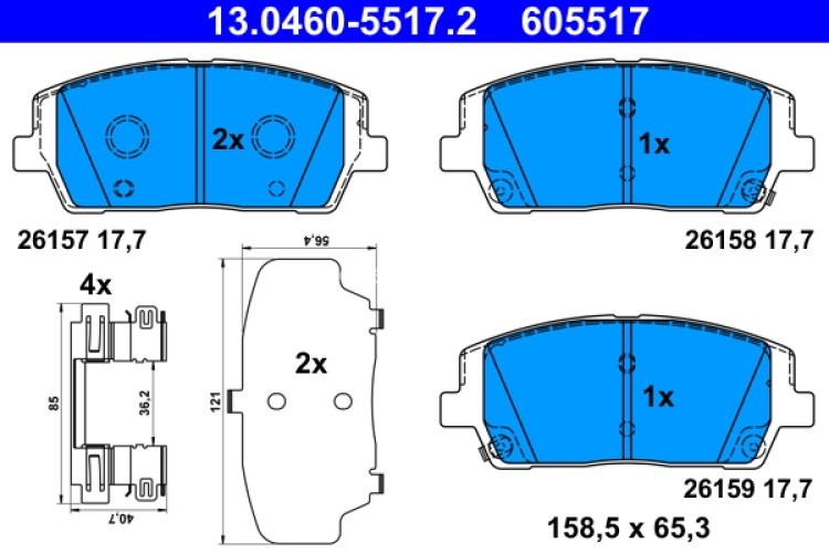 Set plăcuțe frână ATE, față , (cu tampon de amortizare;cu accesorii), pentru: HYUNDAI SANTA FE IV, SANTA FE IV/SUV; KIA SORENTO III 2.0D-3.5 01.15-