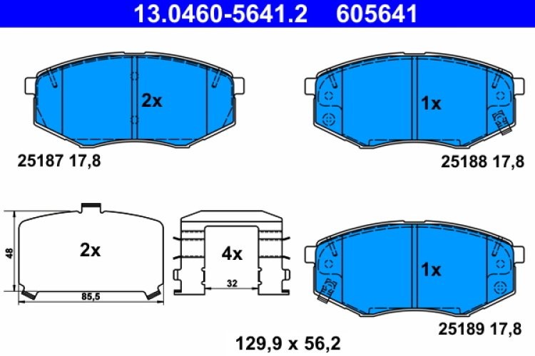 Set plăcuțe frână ATE, față (cu accesorii; cu un tampon de amortizare), pentru: HYUNDAI IX20, SONATA VI; KIA SOUL II 1.4-2.4 06.09-