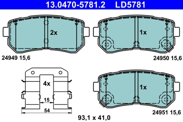Set plăcuțe frână ATE, spate  , pentru: HYUNDAI CRETA, IX20, KONA, KONA/SUV, TUCSON; KIA PICANTO II, SOUL II 1.0-2.0 11.10-