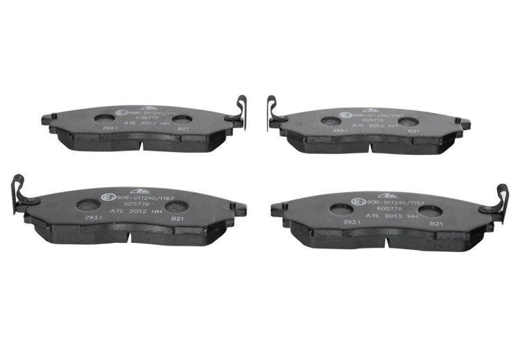 Set plăcuțe frână ATE, față , pentru: NISSAN MURANO I, MURANO II, NAVARA, NP300 NAVARA, PATHFINDER III, QASHQAI I, SKYLINE 1.6-5.6 02.01-