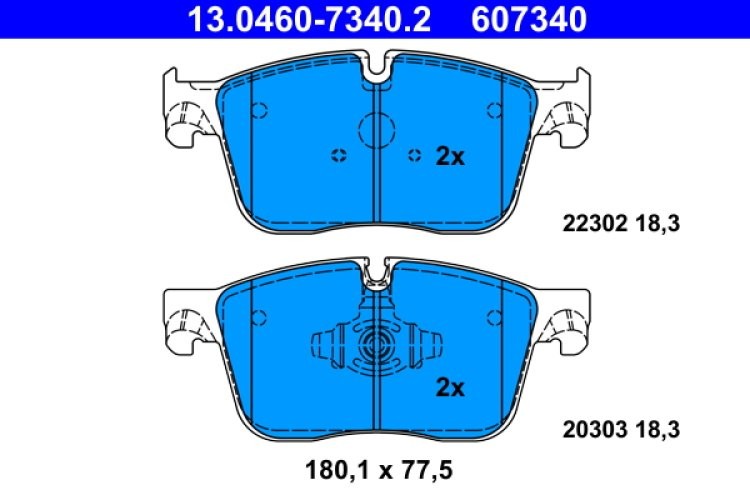 Set plăcuțe frână ATE, față , pentru: JAGUAR F-PACE, I-PACE, XE, XF II, XF SPORTBRAKE; LAND ROVER RANGE ROVER VELAR 2.0-Electric 03.15-