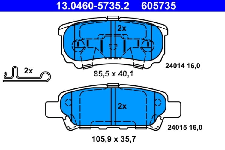 Set plăcuțe frână ATE, spate  , pentru:  JEEP COMPASS, PATRIOT; MITSUBISHI LANCER VII, LANCER VIII, OUTLANDER I, OUTLANDER II, OUTLANDER III 1.3-3.6ALK 06.00-