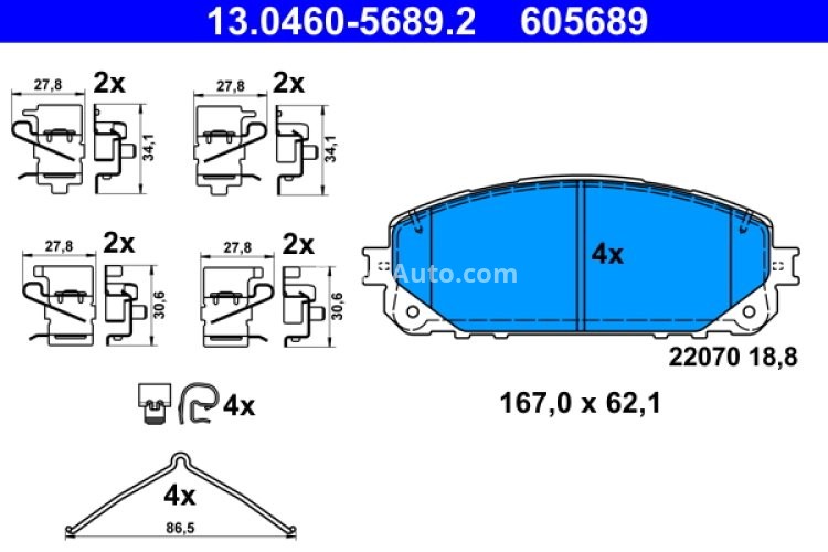 Set plăcuțe frână ATE, față (cu accesorii), pentru: JEEP CHEROKEE 2.0-3.2 11.13-