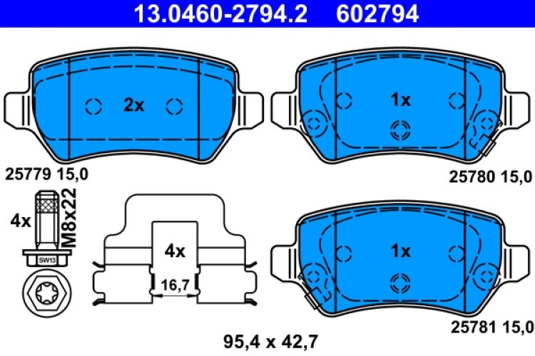 Set plăcuțe frână ATE, spate  , pentru: KIA CEE'D, PRO CEE'D 1.0-1.6D 05.12-07.18