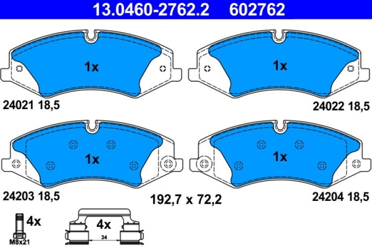 Set plăcuțe frână ATE, față (cu accesorii; cu șuruburi ghidare etrier), pentru: LAND ROVER DEFENDER, DISCOVERY IV, DISCOVERY V, RANGE ROVER III, RANGE ROVER IV 2.0-5.0 03.02-
