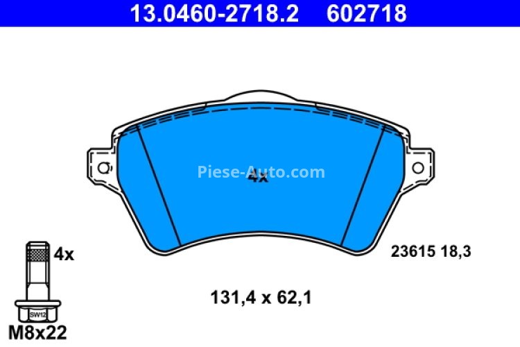 Set plăcuțe frână ATE, față (cu șuruburi ghidare etrier), pentru: LAND ROVER FREELANDER I 1.8/2.0D/2.5 04.98-10.06