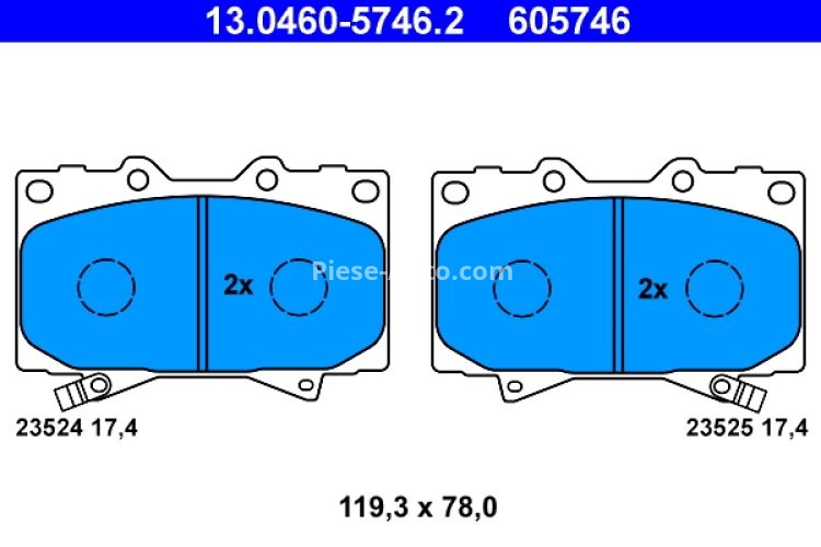 Set plăcuțe frână ATE, față , pentru: LEXUS LX; TOYOTA LAND CRUISER, LAND CRUISER 100, TUNDRA 3.4/4.2D/4.7 01.90-