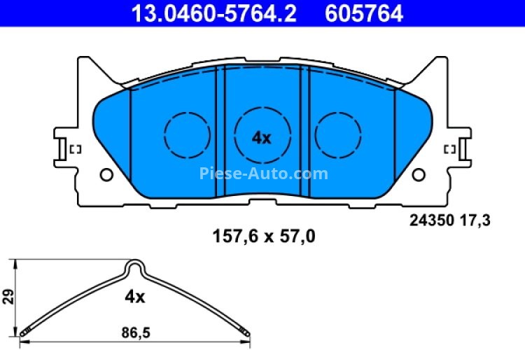 Set plăcuțe frână ATE, față (cu accesorii), pentru: LEXUS ES; TOYOTA AVALON, CAMRY 2.0-3.5 01.05-