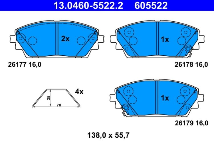 Set plăcuțe frână ATE, față , pentru: MAZDA 3 1.5-2.0H 11.18-