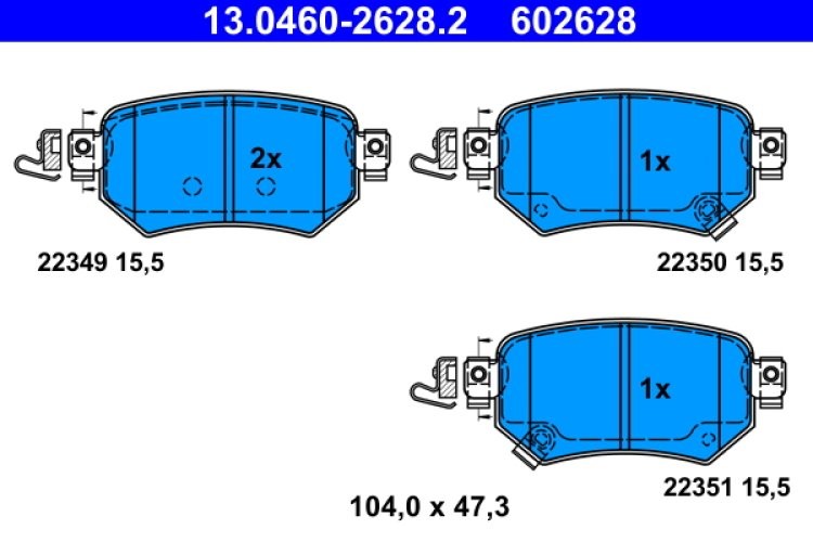 Set plăcuțe frână ATE, spate  , pentru: MAZDA 6, 6/KOMBI 2.0/2.2D/2.5 08.12-