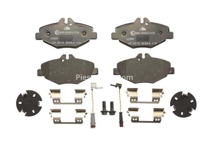 Set plăcuțe frână ATE din ceramică, față (cu accesorii; cu șuruburi ghidare etrier), pentru: MERCEDES E T-MODEL (S211), E (VF211), E (W211) 1.8-3.2D 03.02-07.09