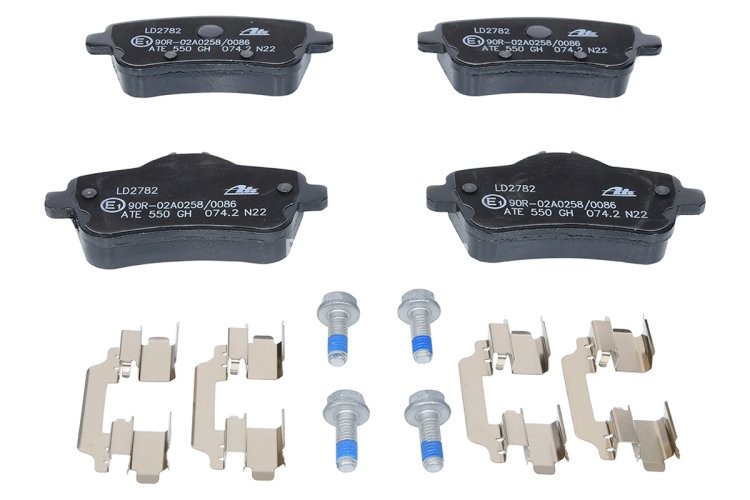 Set plăcuțe frână ATE din ceramică, spate (cu accesorii; cu șuruburi ghidare etrier), pentru: MERCEDES GL (X166), GLE (C292), GLE (W166), GLS (X166) 2.2D-5.5 06.11-10.19