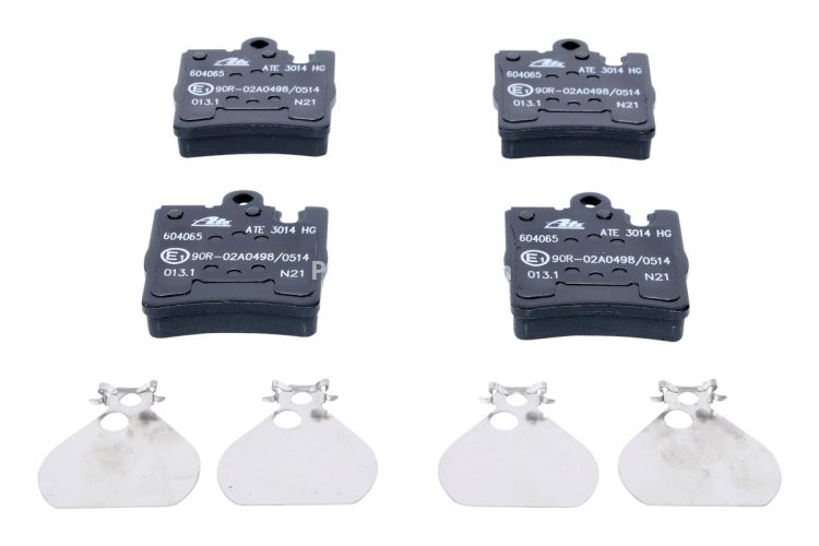 Set plăcuțe frână ATE, spate  (cu accesorii), pentru: MERCEDES C (CL203), C T-MODEL (S203), C (W203), CLC (CL203), CLK (A208), CLK (A209), CLK (C208), CLK (C209) 1.8-5.4 06.95-06.11