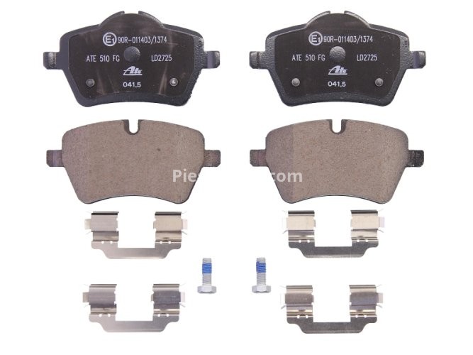 Set plăcuțe frână ATE din ceramică, față (cu accesorii; cu șuruburi ghidare etrier), pentru: MINI (R50, R53), (R52), (R56), (R57), (R58), (R59) 1.6/1.6D/2.0D 11.03-10.16