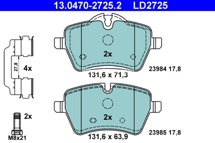 Set plăcuțe frână ATE din ceramică, față (cu accesorii; cu șuruburi ghidare etrier), pentru: MINI (R50, R53), (R52), (R56), (R57), (R58), (R59) 1.6/1.6D/2.0D 11.03-10.16