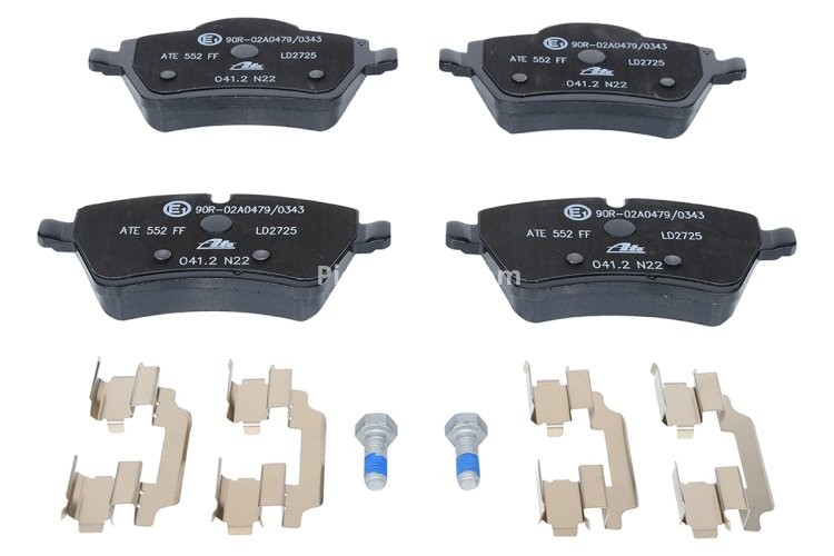 Set plăcuțe frână ATE din ceramică, față (cu accesorii; cu șuruburi ghidare etrier), pentru: MINI (R50, R53), (R52), (R56), (R57), (R58), (R59) 1.6/1.6D/2.0D 11.03-10.16