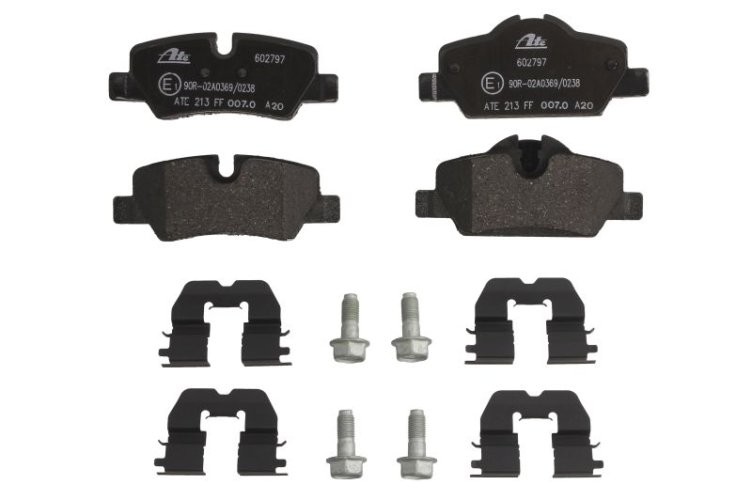 Set plăcuțe frână ATE, spate  (cu accesorii; cu șuruburi ghidare etrier), pentru: MINI (F55), (F56), (F57) 1.2-2.0D 09.13-