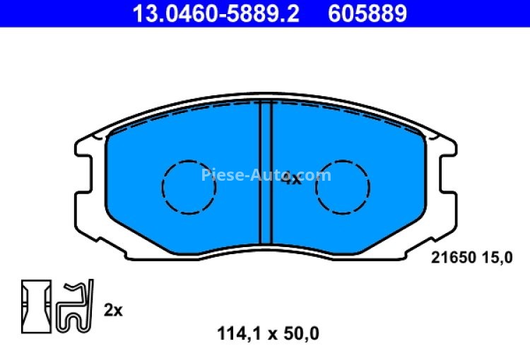 Set plăcuțe frână ATE, față , pentru: MITSUBISHI COLT V, LANCER VI, MIRAGE V, TREDIA 1.3-2.0 10.86-09.03