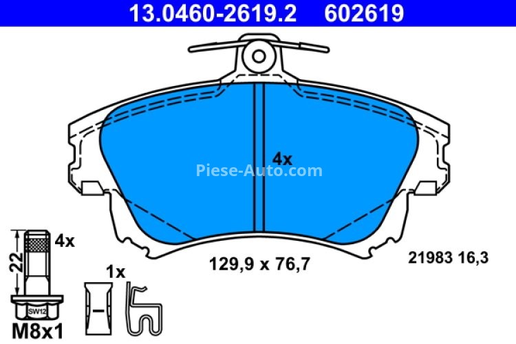 Set plăcuțe frână ATE, față , pentru: VOLVO S40 I, V40; MITSUBISHI CARISMA, COLT CZC VI, COLT VI; SMART FORFOUR 1.1-2.0D 05.95-06.12