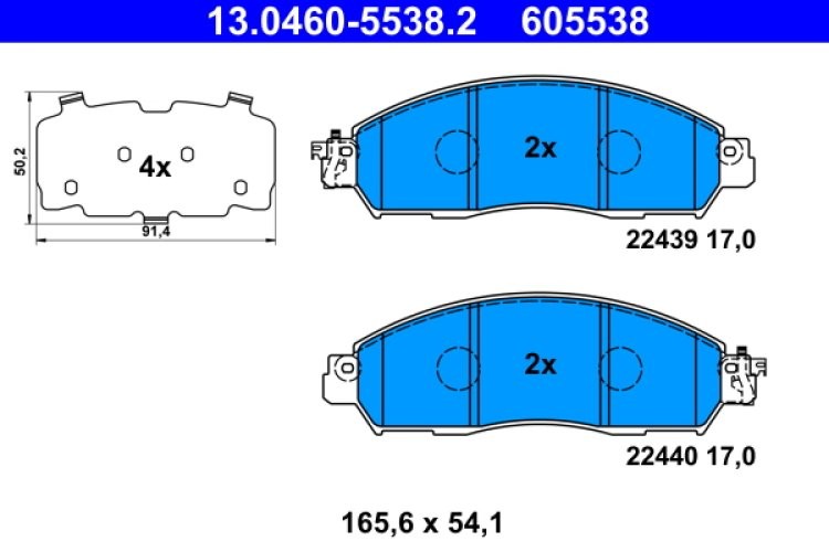 Set plăcuțe frână ATE, față , pentru: NISSAN NAVARA, NP300 NAVARA; RENAULT ALASKAN 2.3D/2.5D 07.14-