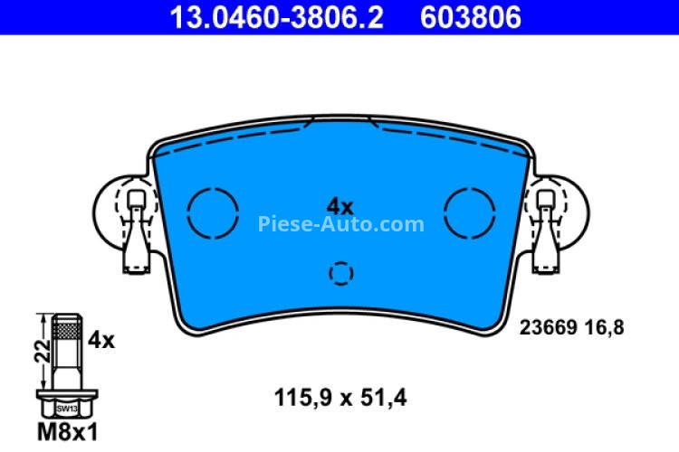 Set plăcuțe frână ATE, spate  (cu șuruburi ghidare etrier), pentru: NISSAN INTERSTAR; OPEL MOVANO A; RENAULT MASTER II 1.9D-3.0D 07.98-