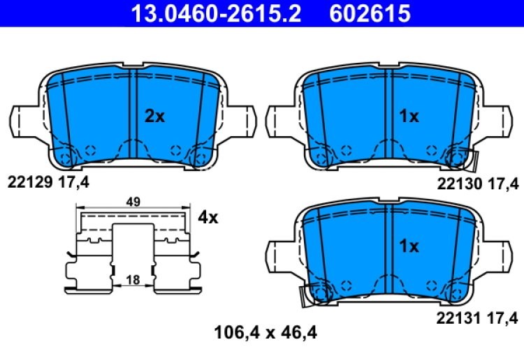 Set plăcuțe frână ATE, spate  , pentru: OPEL ASTRA K, ASTRA K/KOMBI, INSIGNIA B, INSIGNIA B COUNTRY, INSIGNIA B GRAND SPORT 1.0-Electric 06.15-