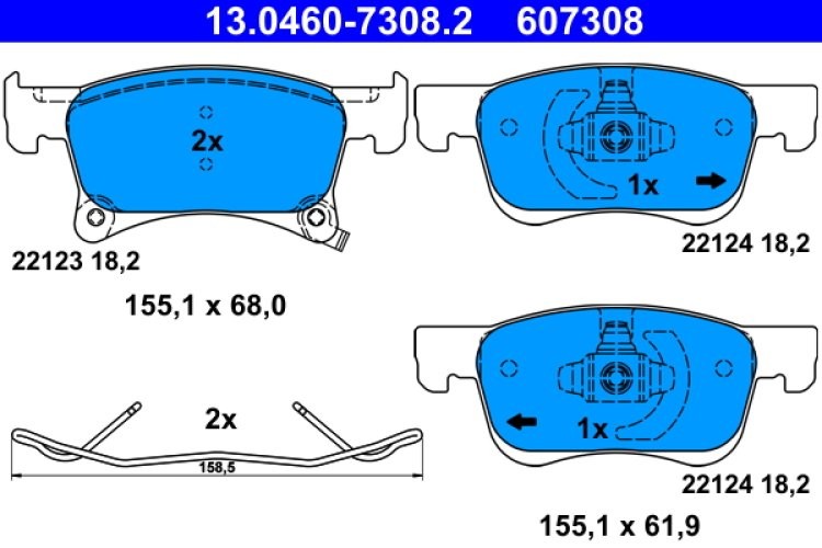 Set plăcuțe frână ATE, față , pentru: OPEL ADAM, CORSA E, CORSA E/HATCHBACK 1.0-1.4LPG 10.12-