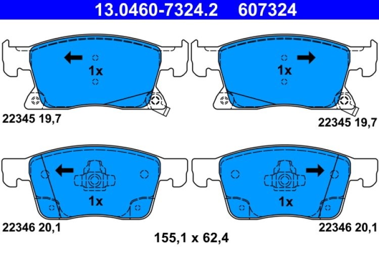 Set plăcuțe frână ATE, față , pentru: OPEL ASTRA K, ASTRA K/KOMBI 1.0-1.6D 06.15-