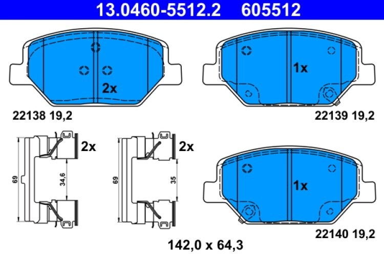 Set plăcuțe frână ATE, față , pentru: OPEL INSIGNIA B, INSIGNIA B COUNTRY, INSIGNIA B GRAND SPORT 1.5-2.0D 03.17-