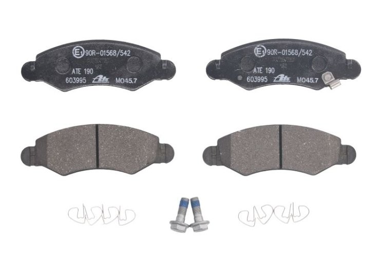 Set plăcuțe frână ATE, față (cu accesorii; cu șuruburi ghidare etrier), pentru: OPEL AGILA; SUBARU JUSTY III; SUZUKI IGNIS II, WAGON R, WAGON R+ 1.0-1.5 05.00-