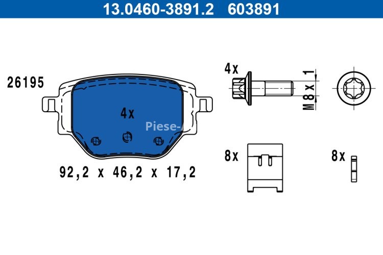 Set plăcuțe frână ATE, spate ,pentru: OPEL CORSA F, CORSA F/HATCHBACK; PEUGEOT 2008 II, 208 II 1.2-Electric 06.19-