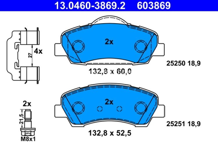 Set plăcuțe frână ATE, față , pentru: PEUGEOT 308 II, 308 II/KOMBI, 308/HATCHBACK 1.2-2.0D 09.13-06.21