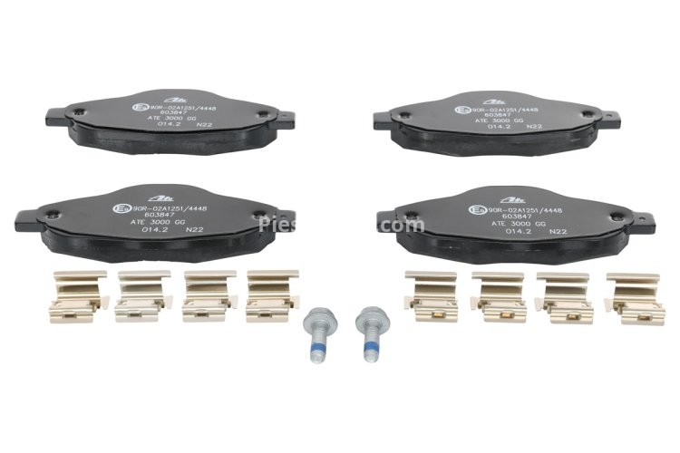 Set plăcuțe frână ATE, față (cu accesorii; cu șuruburi ghidare etrier), pentru: PEUGEOT 3008, 308, 308 I, 308 I/KOMBI 1.2-2.0D 09.07-08.16