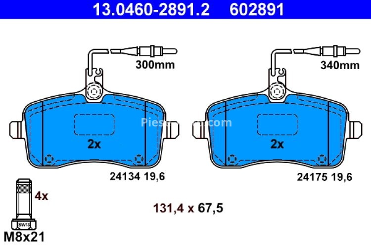 Set plăcuțe frână ATE, față (cu șuruburi ghidare etrier), pentru: PEUGEOT 407 1.6D-2.0D 03.04-02.11