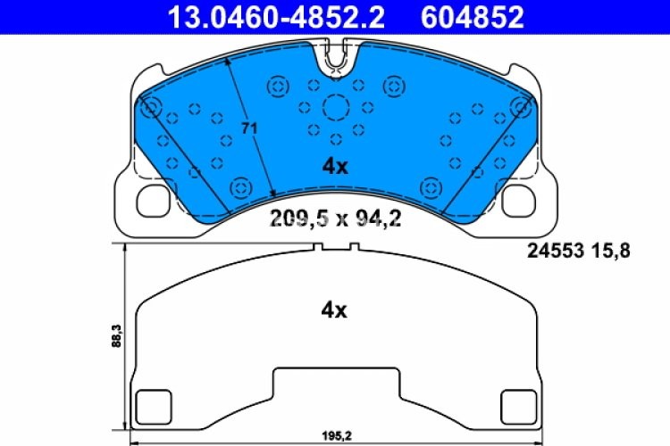 Set plăcuțe frână ATE, față (cu accesorii), pentru: PORSCHE CAYENNE, MACAN, PANAMERA; VW TOUAREG 2.0-5.0D 09.02-