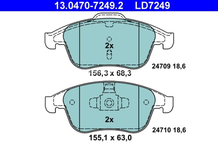 Set plăcuțe frână ATE din ceramică, față , pentru: RENAULT CLIO IV, GRAND SCENIC III, LAGUNA, LAGUNA III, LATITUDE, MEGANE, MEGANE III, SCENIC III 1.2-2.0D 10.07-