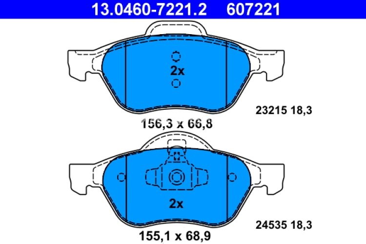 Set plăcuțe frână ATE, față , pentru: RENAULT CLIO III, MEGANE II, MEGANE II/KOMBI, SCENIC II 1.4-2.0D 09.02-