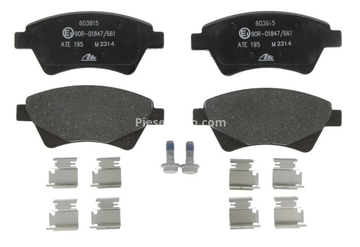 Set plăcuțe frână ATE, față (cu accesorii; cu șuruburi ghidare etrier), pentru: RENAULT GRAND SCENIC II, KANGOO, KANGOO EXPRESS, MEGANE II, MEGANE II/KOMBI 1.4-2.0D 10.01-