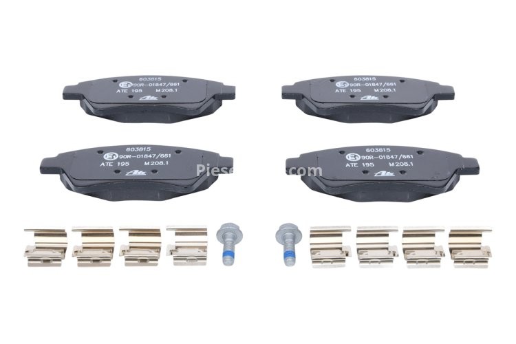 Set plăcuțe frână ATE, față (cu accesorii; cu șuruburi ghidare etrier), pentru: RENAULT GRAND SCENIC II, KANGOO, KANGOO EXPRESS, MEGANE II, MEGANE II/KOMBI 1.4-2.0D 10.01-