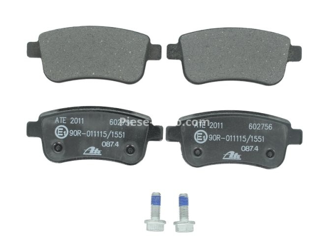 Set plăcuțe frână ATE, spate  (cu accesorii; cu șuruburi ghidare etrier), pentru: RENAULT ARKANA I, CLIO V, FLUENCE, GRAND SCENIC III, MEGANE, MEGANE III 1.0-Electric 11.08-
