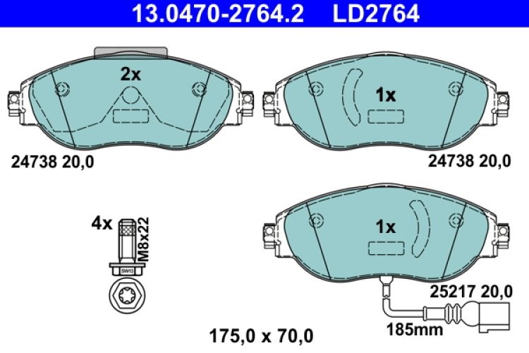 Set plăcuțe frână ATE din ceramică, față (cu șuruburi ghidare etrier), pentru: SEAT ALHAMBRA, LEON, LEON SC, LEON ST, LEON/HATCHBACK, TARRACO; VW ARTEON 1.4-3.6 02.08-