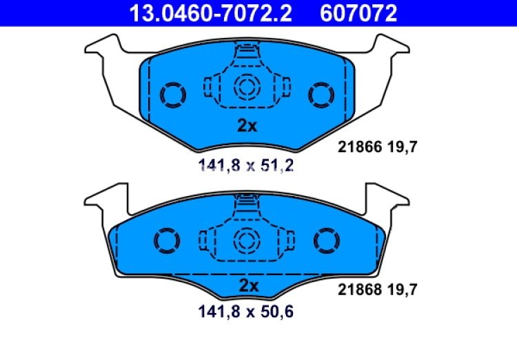 Set plăcuțe frână ATE, față , pentru: SEAT CORDOBA, CORDOBA VARIO, CORDOBA VARIO/KOMBI, IBIZA II, TOLEDO I; VW GOLF III, POLO, POLO III CLASSIC, POLO/KOMBI, VENTO 1.0-2.0 05.91-12.02