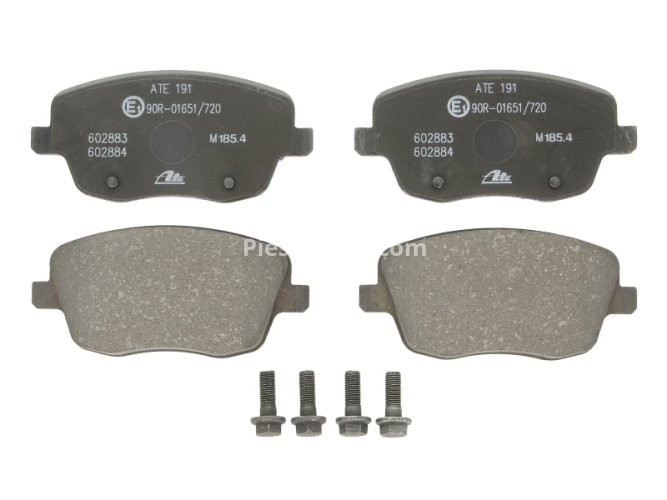 Set plăcuțe frână ATE, față (cu șuruburi ghidare etrier), pentru: SEAT CORDOBA, IBIZA III; SKODA FABIA I, FABIA I PRAKTIK, FABIA II, ROOMSTER, ROOMSTER PRAKTIK 1.0-2.0 12.95-