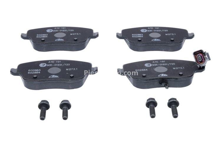 Set plăcuțe frână ATE, față (cu șuruburi ghidare etrier), pentru: SEAT CORDOBA, IBIZA III; SKODA FABIA I, FABIA I PRAKTIK, FABIA II, ROOMSTER, ROOMSTER PRAKTIK 1.0-2.0 12.95-