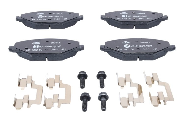 Set plăcuțe frână ATE, față (cu accesorii; cu șuruburi ghidare etrier), pentru: SKODA FABIA II; VW POLO V 1.2-1.9D 12.06-
