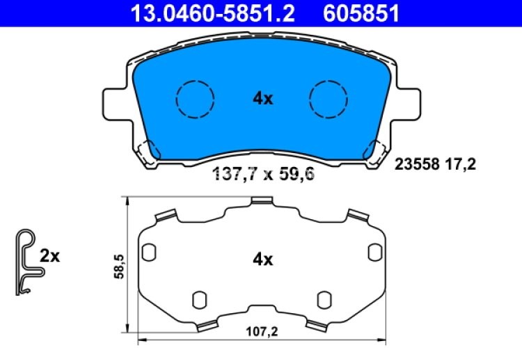 Set plăcuțe frână ATE, față (cu un tampon de amortizare), pentru: SUBARU FORESTER, IMPREZA, LEGACY II, LEGACY III, LEGACY OUTBACK, OUTBACK 1.6-3.0 02.94-09.09